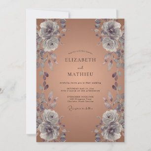 Copper Silver Ranunculus Eucalyptus Wedding Invitation