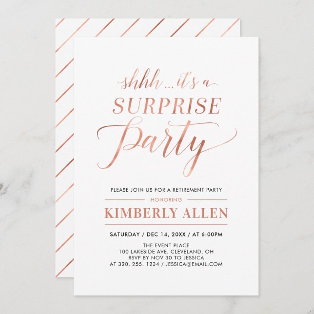 Copper | Simple Modern Surprise Retirement Party Invitation (Front/Back)