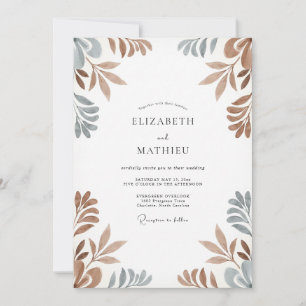 Copper Slate Foliage Muted Eucalyptus Wedding Invitation