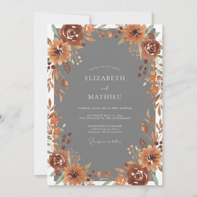 Copper Slate Foliage Soft Eucalyptus Wedding Invitation (Front)