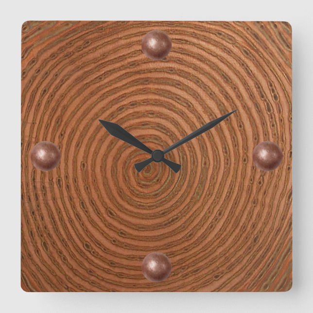 Copper Spiral Square Wall Clock (Front)