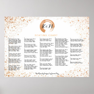 Copper Spray Wedding Seating Chart A-Z by name