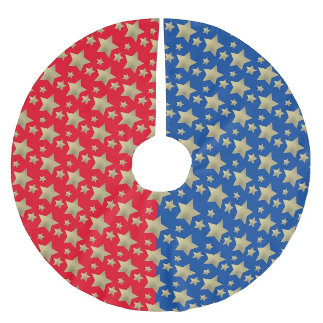 Copper Stars Fourth of July Patriotic Red Pattern Brushed Polyester Tree Skirt (Front)