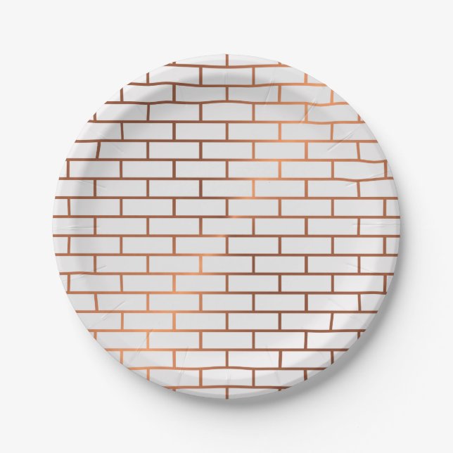Copper Subway Tile Pattern Paper Plates (Front)