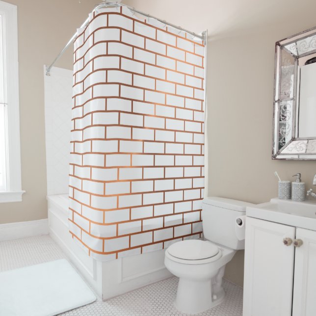Copper Subway Tile Pattern Shower Curtain (In Situ)