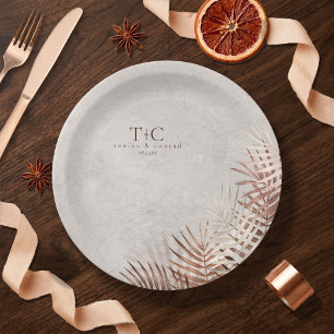 Copper Sunset Palm Leaves on Stone ID1323 Paper Plate