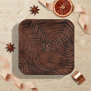 Copper Sunset Palm Leaves Pattern Wedding ID1323 Paper Plate