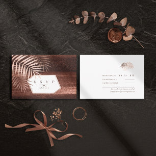 Copper Sunset Palm Leaves Wedding ID1323 RSVP Card