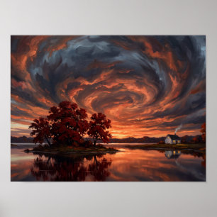 Copper Sunset Storm Vortex Art Poster