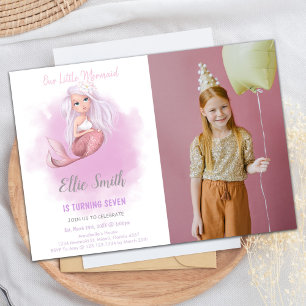 Copper Tail Mermaid Birthday Invitations w photo