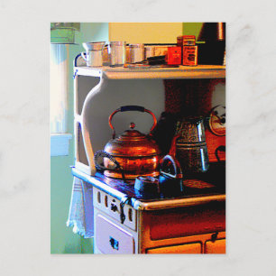 Copper Tea Kettle on Stove Postcard
