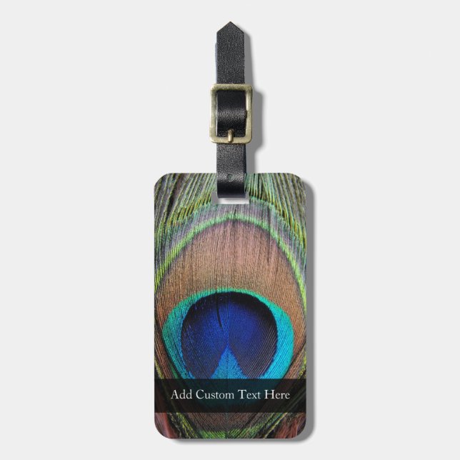 Copper/Teal/Blue Peacock Feather Luggage Tag (Front Vertical)