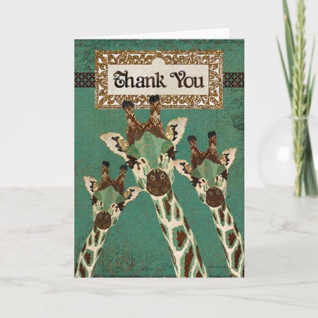 Copper & Teal  Giraffes Thank You Card (Front)