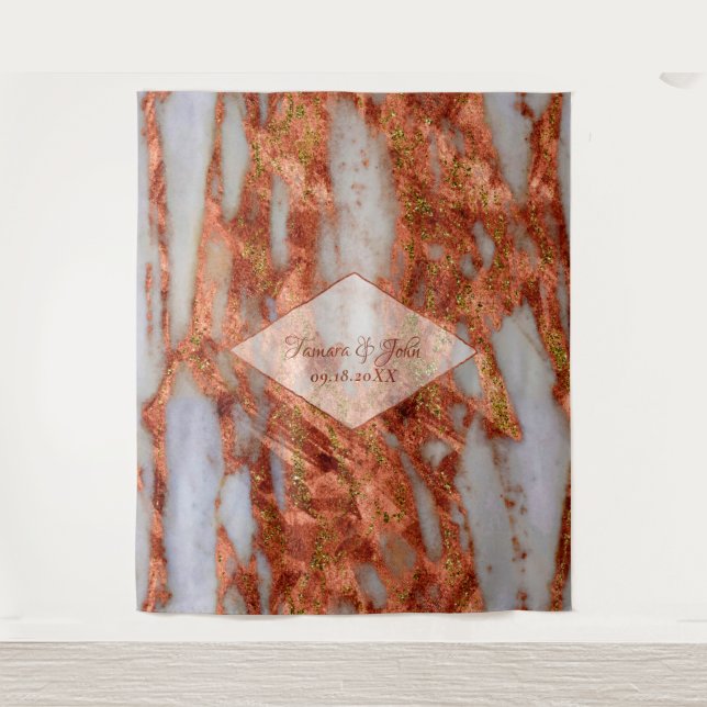 Copper Terracotta Marble Photo Booth Backdrop Tapestry (Front)