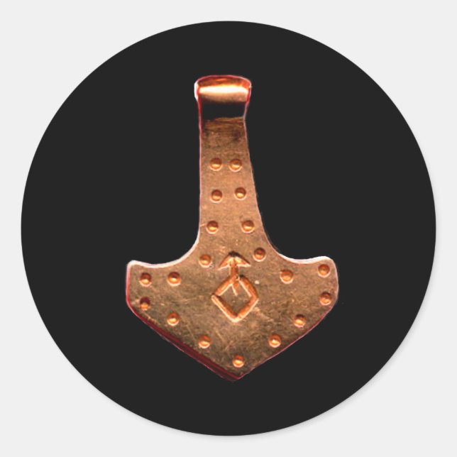 Copper Thor Hammer black large round stickers (Front)