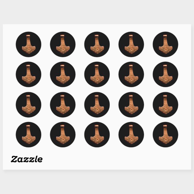 Copper Thor Hammer black small round stickers (Sheet)