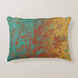 Copper Turquoise Blue Orange Brown Texture Decorative Cushion