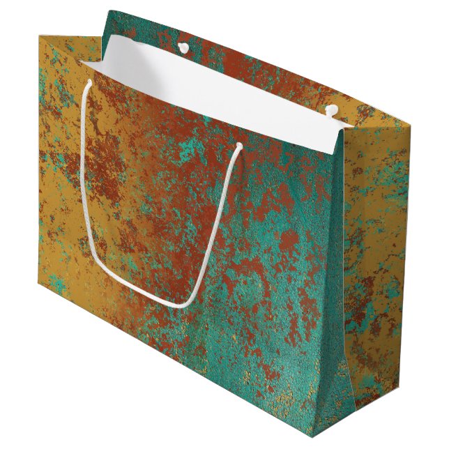 Copper Turquoise Blue Orange Brown Texture Large Gift Bag (Front Angled)