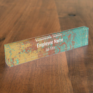 Copper Turquoise Blue Orange Brown Texture Nameplate