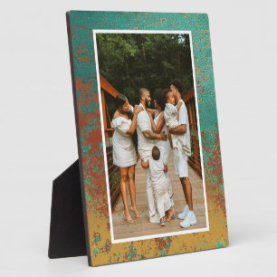 Copper Turquoise Blue Orange Brown Texture Photo Plaque