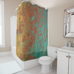 Copper Turquoise Blue Orange Brown Texture Shower Curtain