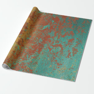 Copper Turquoise Blue Orange Brown Texture Wrapping Paper