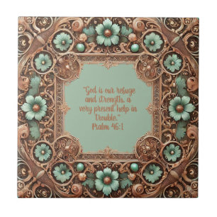 Copper Turquoise Fillagree Frame Bible Verses Ceramic Tile
