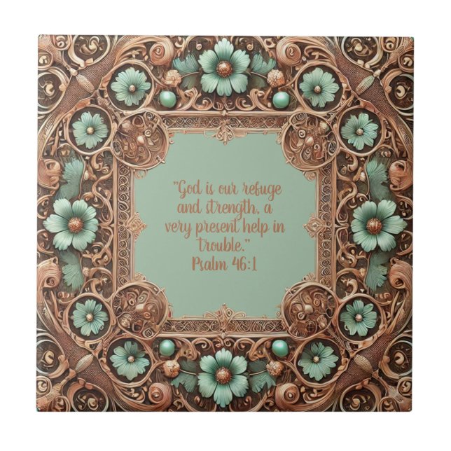 Copper Turquoise Fillagree Frame Bible Verses  Ceramic Tile (Front)