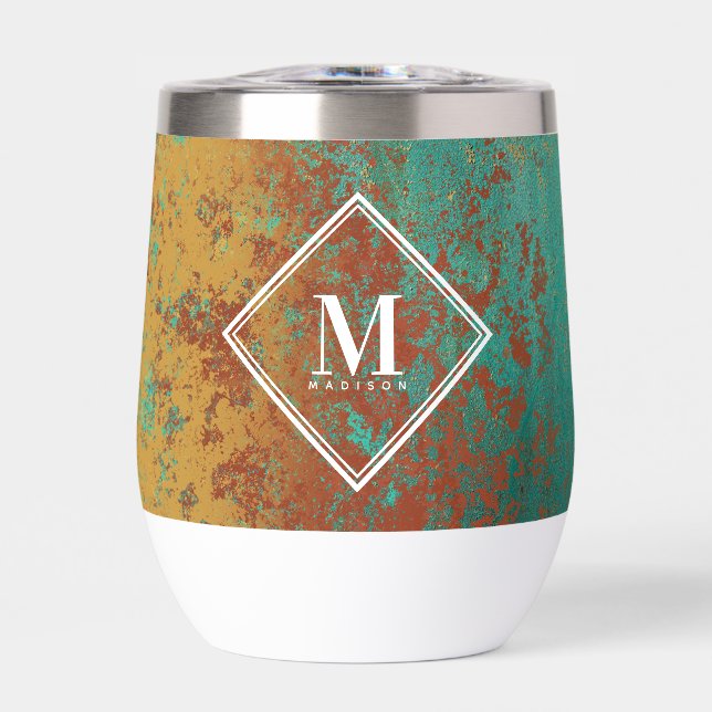 Copper Turquoise Metallic Texture Monogram Initial (Front)