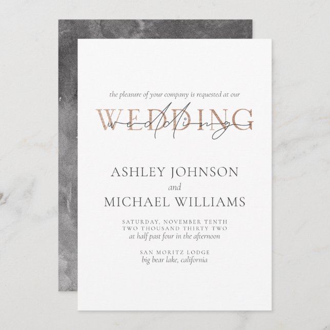 COPPER TYPOGRAPHY Hand Lettered Watercolor Wedding Invitation (Front/Back)