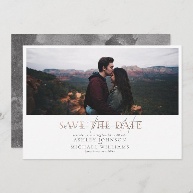COPPER TYPOGRAPHY Photo Wedding Save the Date Invitation (Front/Back)