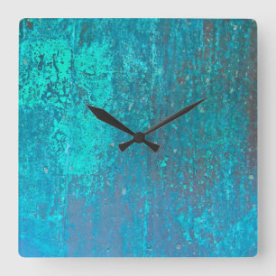 copper verdigris teal abstract modern art design square wall clock