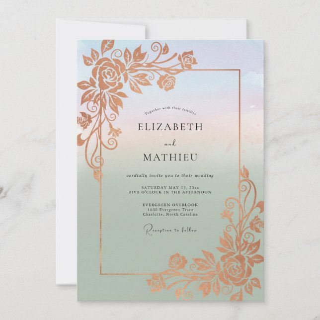 Copper Vine Mint Wedding Invitation (Front)