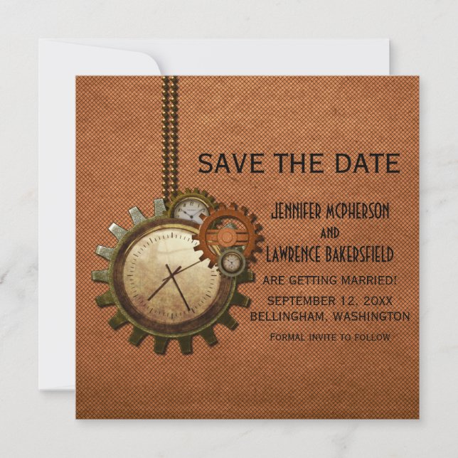Copper Vintage Clock Save the Date Invite (Front)