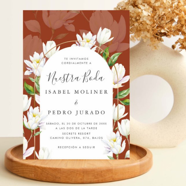 Copper Watercolor Botanical Nuestra Boda Wedding Invitation (Creator Uploaded)