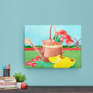 Copper Watering Can and Tulips Canvas Print