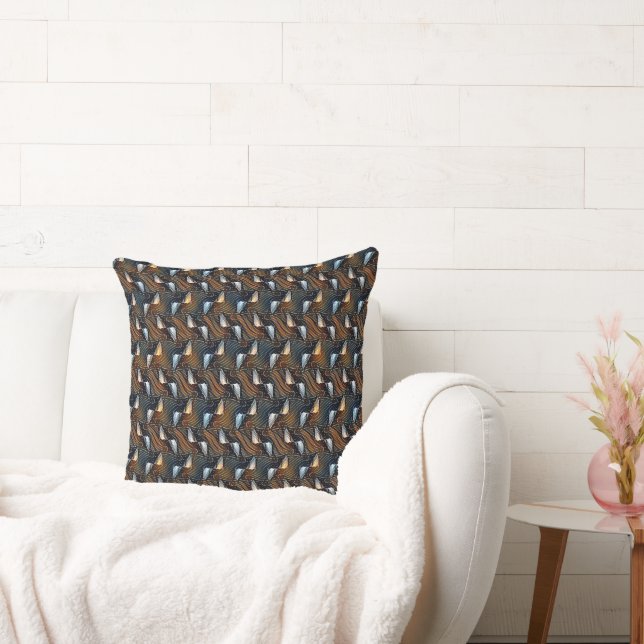 Copper Waves Abstract Geometric Flow Pattern 1303 Cushion (Couch)