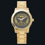 Copper wedding anniversary 7  years watch<br><div class="desc">A design to celebrate 7 years of marriage. This design has a yellow (the traditional colour for this anniversary) coloured laurel design on a black background. Copper is the traditional gift for this occasion, in the USA. The text reads copper 7 years anniversary. A romantic design to celebrate your 7th...</div>