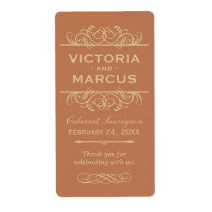 Copper Wedding Wine Bottle Monogram Favour Labels