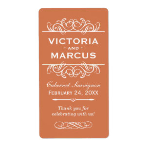 Copper Wedding Wine Bottle Monogram Favour Labels