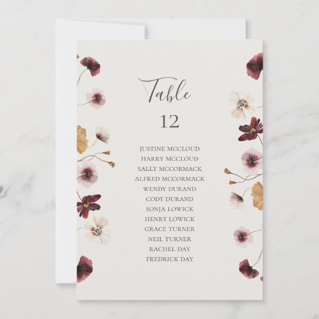 Copper Wildflower | Beige Table Seating Chart (Front)
