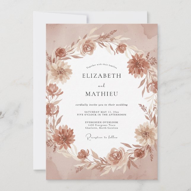 Copper Wildflower Wedding Invitation (Front)