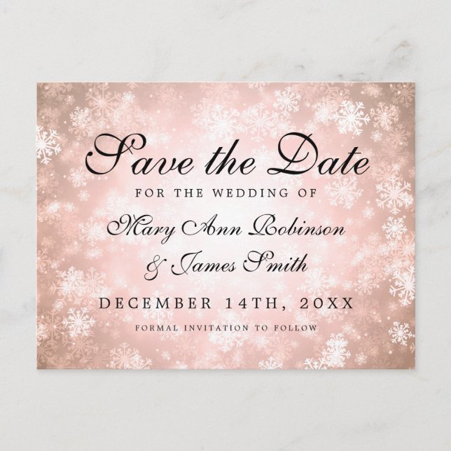 Copper Winter Wonderland Elegant Save The Date Announcement Postcard (Front)