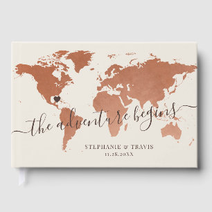 Copper World Map Destination Wedding Guest Book