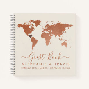 Copper World Map Heart Destination Guest Book