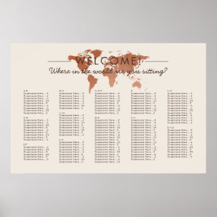 Copper World Map Travel Theme Seating Chart