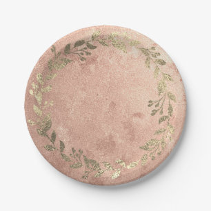 Copper Wreath Pink Rose Gold Laurel Bridal Wedding Paper Plate