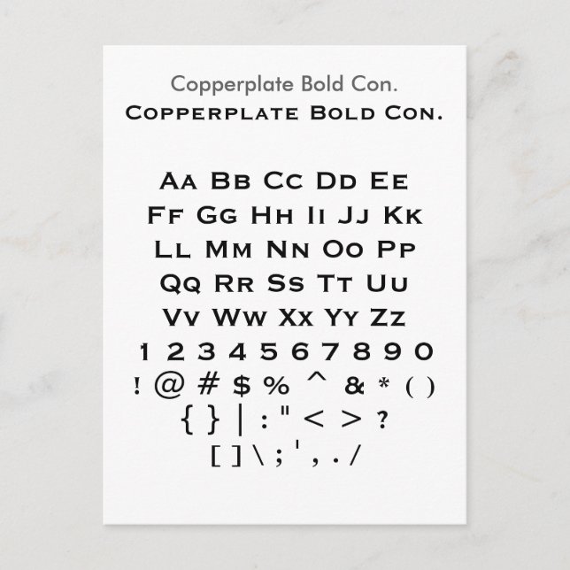 Copperplate Bold Con. - Zazzle Font Sampler Sheet Postcard (Front)