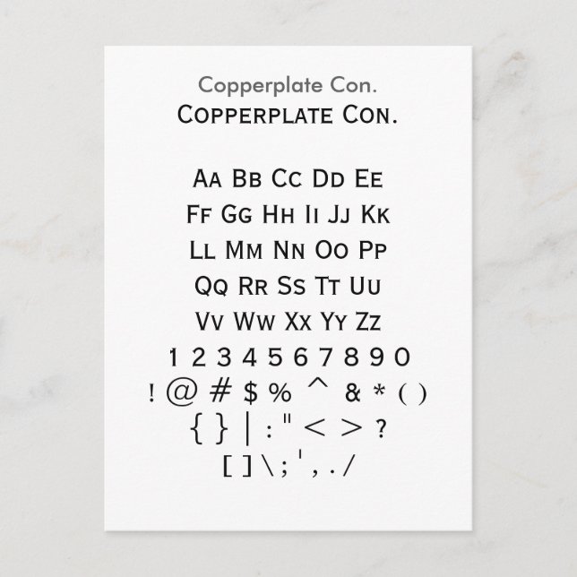Copperplate Con. - Zazzle Font Sampler Sheet Postcard (Front)