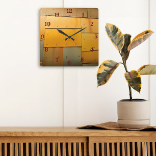 Coppery Brass Sheet Metal Abstract Square Wall Clock